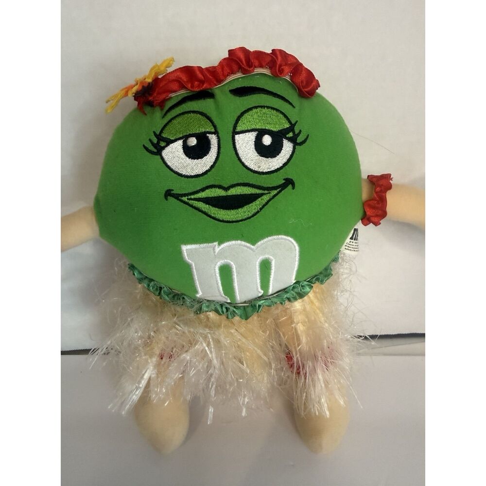 M&M's Green Character Plush Doll Hula Skirt Collectible Advertising Toy